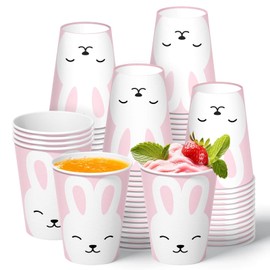 Vanulus 60 Pcs Easter Bunny 9oz Disposable Paper Cups Drinking Tea Disposable Coffee Cups for Pink Rabbit Kids Birthday Baby Showers Spring Tea Party Cocktail Parties