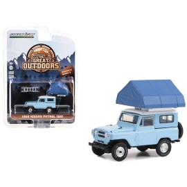DCD 1969 Nissan Patrol (60) Light Blue with White Top and Camp'otel Cartop Sleeper Tent "The Great Outdoors" Series 3 1/64 Dieca