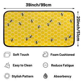 FZDXZJJ Honeycomb Bee Kitchen Mat Cushioned Anti-Fatigue Kitchen Rug, Animal Yellow Honeybee Non-Slip Kitchen Mats and Rugs Washable Floor Comfort Runner Mat for Home Sink Laundry Bathroom 39" X 20"