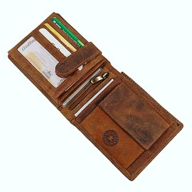 GoBago Men's Leather Wallet RFID Protection Wallet, brown, Vintage