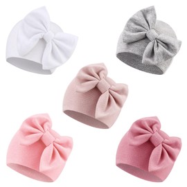 DRESHOW Newborn Baby Hats Hospital Hat Nursery Beanie Infant Bow Hats for 0-6 Months