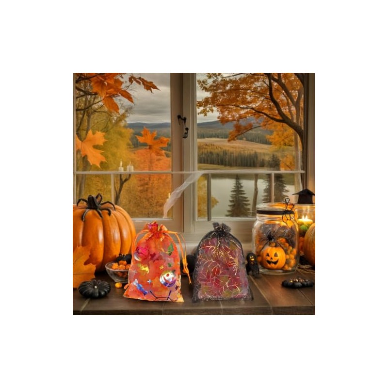Artibetter 60 Bolsas de Organza Halloween con Cordón
