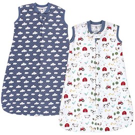 Hudson Baby Unisex Baby Premium Quilted Sleeveless Sleeping Bag and Wearable Blanket, Boy Farm Animals, 6-12 Months