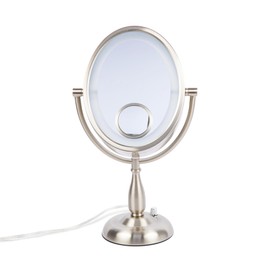Jerdon Magnifying Makeup Mirror with LED Light -10X-1X Magnification & 15X Spot Mirror in Nickel Finish - Model HL9510NL