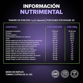 Premium Wellness ADPTO KLM - Hongos adaptgenos con 60 cpsulas - Melena de Len, Cordyceps, Chaga, Cola de Pavo, Shiitake y Maitake - Energa, Enfoque y 