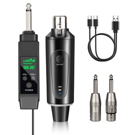 Depusheng 2.4GHz Wireless Microphone System Transmitter & Receiver with Volume Adjustment, Low Latency, Rechargeable, 150ft Range, Easy Pairing for PA System, Audio Mixer (one Transmitter)