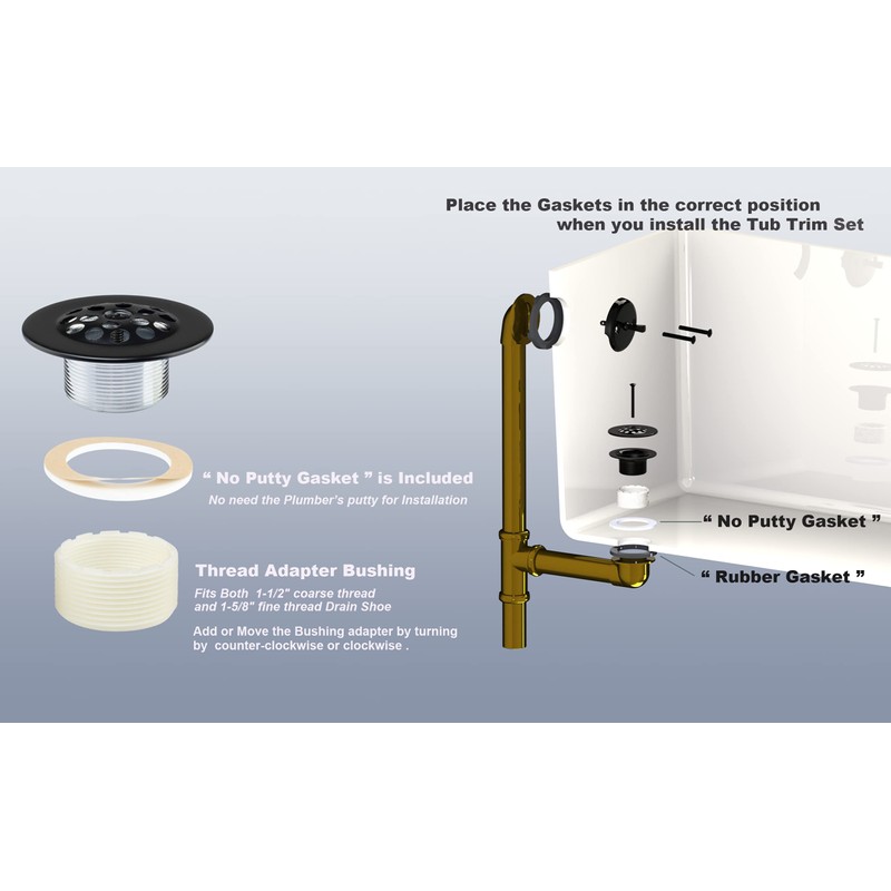 Matte Black Trip Lever Tub Trim Kit Set with Trip