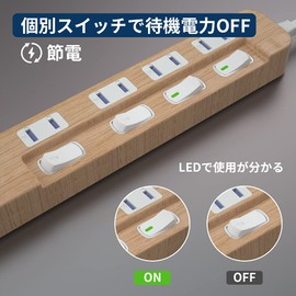 SAYBOUR USB Tap, USB-C 1 Port, USB-A, 1 Port, 4 Outlets, Power Strip, Lightning Guard, Outlet, Energy Saving, Individual Switch, PSE Certified (9.8 ft (3 m), Wood Grain