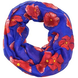 Lina & Lily Poppy Flowers Print Women's Infinity Scarf Lightweight (Royal Blue)