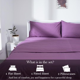 Atelier 100% Cotton King Sheet Set| Percale Weave| 400 TC| 4 Piece Sheet Set| 1 Flat Sheet+1 Fitted Sheet+2 Pillowcases| Cool Crisp Breathable| Moisture Wicking| Hotel Quality| D Lavender