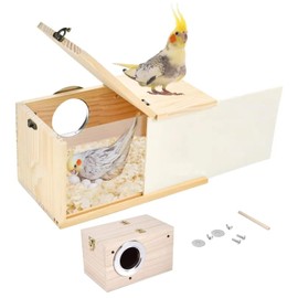 Zyiphor Nesting Box Budgie Breeding Box Bird Breeding Box Wooden Breeding Box Transparent Design Bird Nest Bird Breeding Bird House for Parakeets Exotic Lovebirds Parrots (12 x 12 x 19.5 cm)