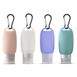4 Stück Silikon Reiseflaschen Set, 60ml Nachfüllbehälter Auslaufsicher Squeeze Reise Container nachfüllbare Flüssigkeitsbehälter zum Befüllen Shampoo Creme Spülung, mit Karabiner