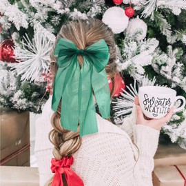 YanJie Christmas Hair Bows Chiffon Hair Clips Barrettes Women Red Bow Green Hair Ribbon Fabric Hair Bows Girls Large Hair Clip Girl Hair Accessories