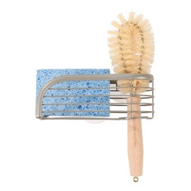 Spectrum Sink Sponge and Brush Holder with Suction Cups Ashley 2 in 1 Sink Caddy Satin Nickel, No Rust Easy Mount Suction Cup Kitchen Sink Sponge and Brush Holder Wire Cradle Promotes Quick Drying