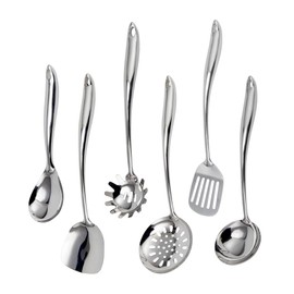 304 Stainless Steel Kitchen Utensils Set, VALESKA 6PCS Metal Cooking Utensils Set, Wok Spatula, Ladle, Skimmer Slotted Spoon, Pasta Spoon, Serving Large Ladle, Slotted Spatula Tunner