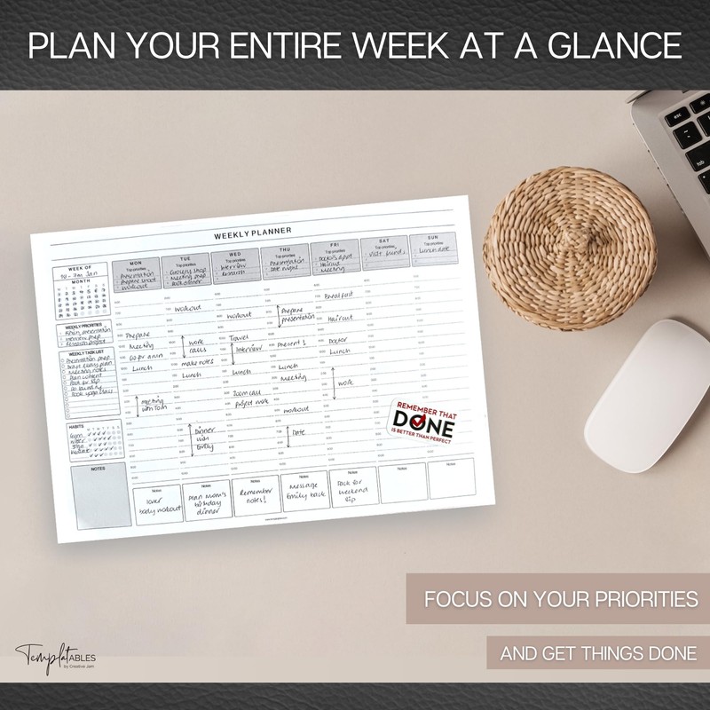 Weekly Hourly Planner Notepad, Daily Planner Desk Pad, Weekly Schedule,