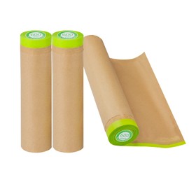 Pre-Taped Masking Paper for Painting - 24 inch x 50 feet Tape and Drape Painters Paper, Paint Adhesive Protective Paper Roll for Covering Skirting, Frames, Cars and Auto Body (3 Rolls) Green