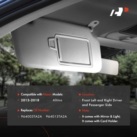 A-Premium Driver & Passenger Sun Visor Compatible with Nissan Altima 2013 2014 2015 2016 2017 2018 - with Vanity Mirror, with Vanity Light, Gray Color - Replaces 964003TA2A, 964013TA2A