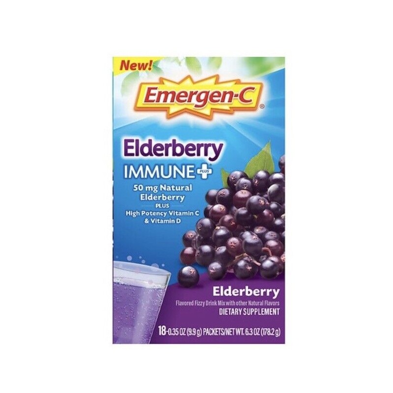 Emergen-C Elderberry Immune Plus Flavored Fizzy Drink Mix. Expires 12/2025.