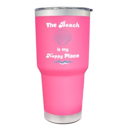 Palm City Products 30 oz The Beach is My Happy Place Tumbler - Insulated Stainless Steel Travel Mug with Spill-Proof Lid - Ideal for Beach Lovers, Hot and Cold Drinks, Travel Friendly