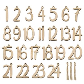 BETESSIN 1-24 Number Wooden Calendar, Christmas Countdown Advent Calendar, Wooden Number Pendants for Christmas Tree Decoration Crafts Gift Tags Hanging Ornaments