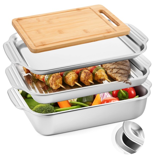 Tiangrid 4 Pcs Grill Prep Trays Set Stackable Stainless Steel