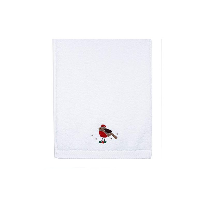 Peggy Wilkins Festive Robin Embroidered Christmas Hand Towel - 50cm