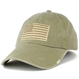 Armycrew USA Flag Embroidered Cotton Washed Low Profile Adustable Cap - Khaki