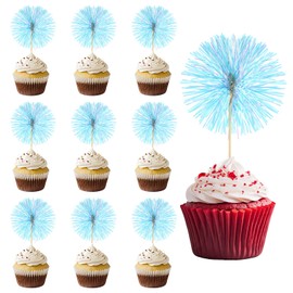 PATIKIL Firework Cupcake Toppers, 50 Pcs Sparkle Tinsel Cupcake Picks Birthday Party Graduation Wedding Foil Decor Cocktail Food Fruit Toothpicks Christmas, Blue