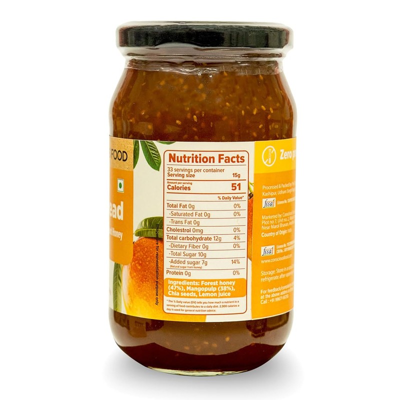 Conscious Food Mango-Honey Fruit Spread 17.6 oz | 100% Natural
