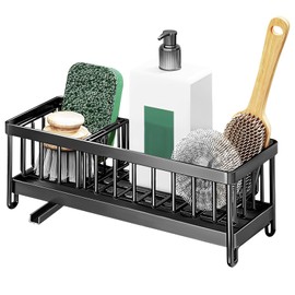 Kitchen Sponge Holder with Compartment Stainless Steel Kitchen Sink Caddy Drainage Sink Caddy Organizer Dish Sponge Organizer with Removable Drip Tray Caddy Sink Brush Holder for Brush Countertop PoUY