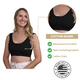Gentle Touch Surg-Ease Bra in Black with Hook and Loop Front Closure- Post Mastectomy Recovery Bra, Made in USA | 4XL