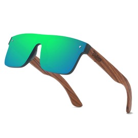 DUBERY Trendy Rimless Wood Sunglasses Polarized Flat Top Sun Glasses with Wooden Temple D219,Green