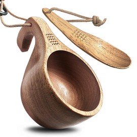 yaykabom Nordic Kuksa 8oz (225ml), Handcrafted Hook-Arch Wooden Camping Cup Set – Bushcraft Gear. Natural hardwood crafted for travel & home. Hang-Dry Hook