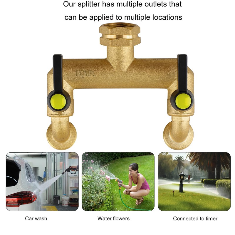HQMPC Garden Hose 2 Way Valve Brass Splitter with Solid