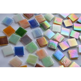 Bazare Masud e.K. Pack of 50 Glass Mosaic Stones Colourful Mix 2 x 2 cm with Rainbow Shimmer Approx. 145 g Mother of Pearl Effect