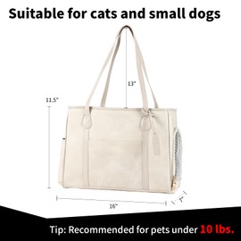 Monanller Stylish Dog Purse Carrier, Leather Pet Carrier Bag for Small Dogs Cats Puppy, Airline Approved Soft-Sided Carrier Beige