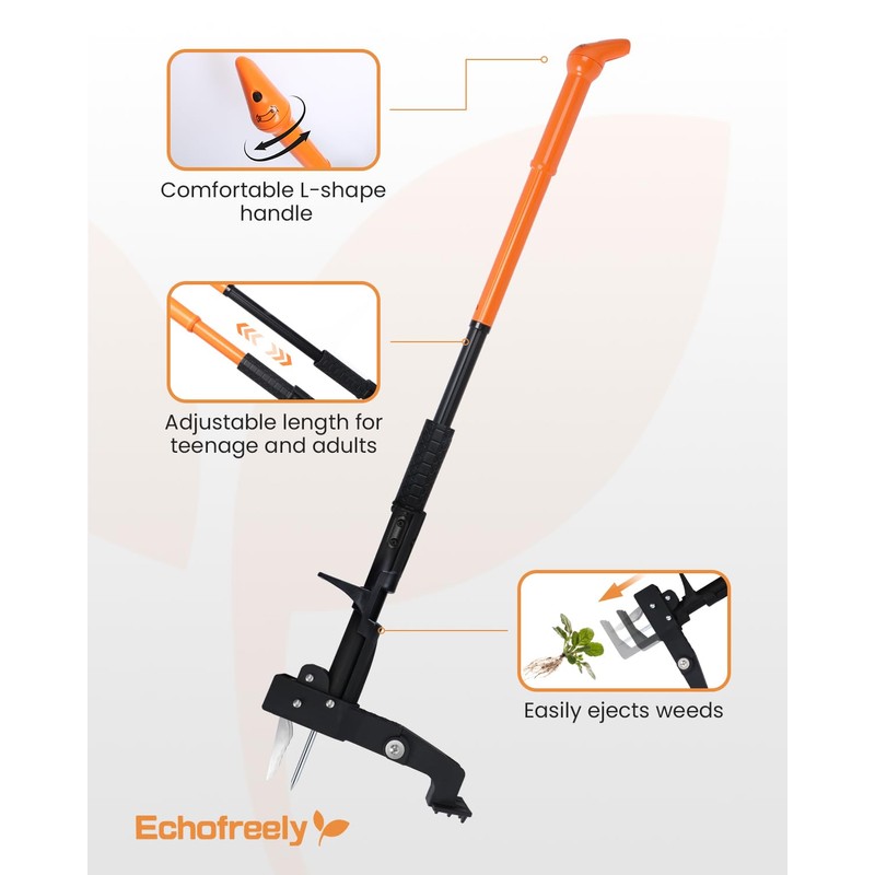 Echofreely Weed Puller Tool - Adjustable 35"-46" Heavy Duty 4-Claw