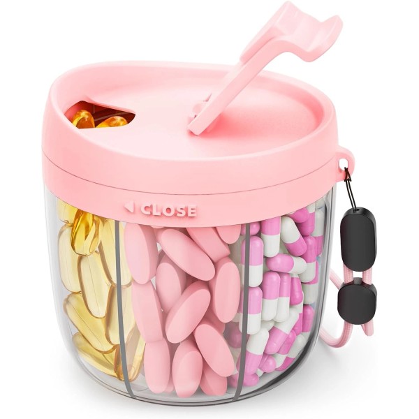 Cute Pill Dispenser with 7 Large Compartments, Portable Pill Bottle