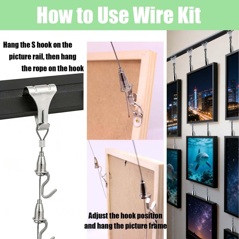 10 Set Adjustable Picture Hanging Wire Kit (6.56FT Wire, S