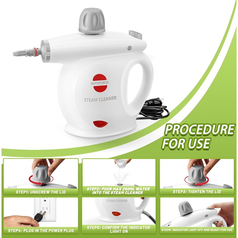 Outspurge Handheld Steam Cleaner, Pressurized Multi-Surface Steam Shot with 13