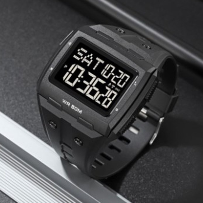 Digital Sports Watch Dual Time Display Night Light Adjustable TPR