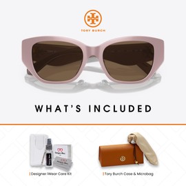 Tory Burch TY7196U 194773 53MM Pearlized Pink/Dark Brown Rectangular Sunglasses for Women + BUNDLE With Deisgner iWear Complimentary Eyewear Kit