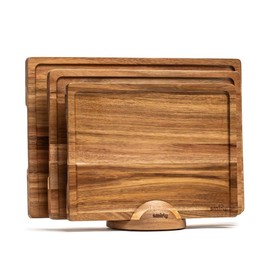 SMIRLY Wood Cutting Board Set - Small, Medium & Large Bamboo Chopping Boards with Holder, Kitchen Wooden Cutting Board Set ,Wooden Cutting Board Set - Color: Acacia Wood, Size: 3 Pack with Holder