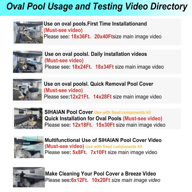 SIHAIAN 10x20Ft Rectangular Pool Cover with Side Storage for Oval