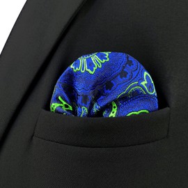 S&W SHLAX&WING Paisley Men's Pocket Square, Blue, Lime Green, 12.6 inches (32 cm), Large, 12.6 x 12.6 inches (32 x 32