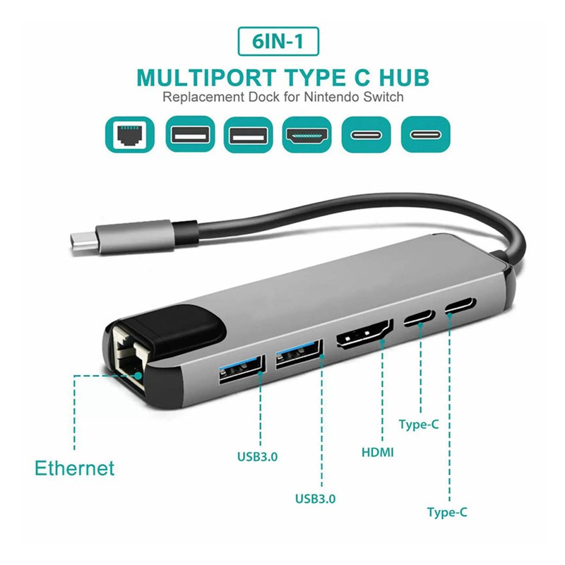 6 In 1 USB C Hub to 4K At 30HZ