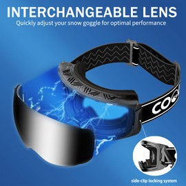 COOLOO Ski Goggles Men Women Teenagers Magnetic OTG Frameless Anti-Fog Protection with 100% UV Protection