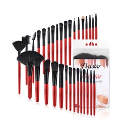 Juego de 32 brochas de maquillaje, color rojo, kit profesional de brochas de maquillaje para sombra de ojos, Kabuki, polvos, colorete, sin crueldad, herramientas de maquillaje sintético con estuche de almacenamiento