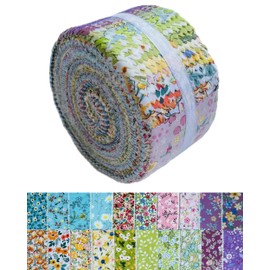 Jelly Roll Fabric - 20 Assorted Floral Prints, 100% Cotton, 40 Pre-Cut Strips (2.5 x 44 Inch) Fabric for Quilting and Sewing， Colorful